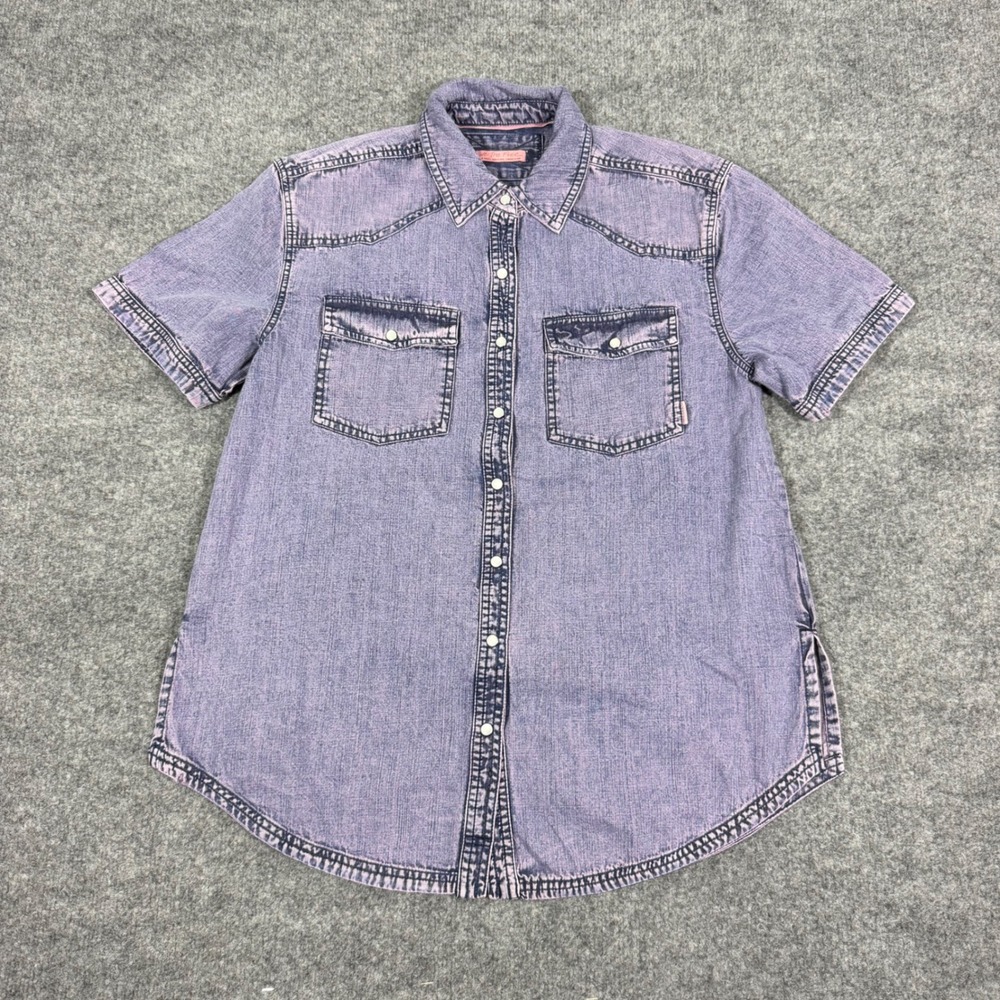 Free People We The Free Western Pearl Snap Denim Shirt Womens XS Purple Cotton